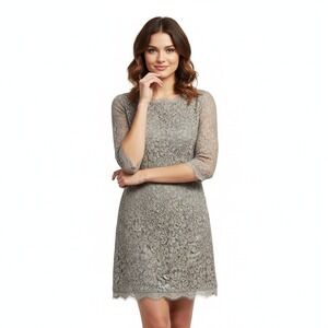 Adrianna Papell Dress E Live From the Red Carpet Taupe V-Back Floral‎ Elegant 8